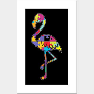 Autism Awareness Month Flamingo Puzzle Piece Posters and Art